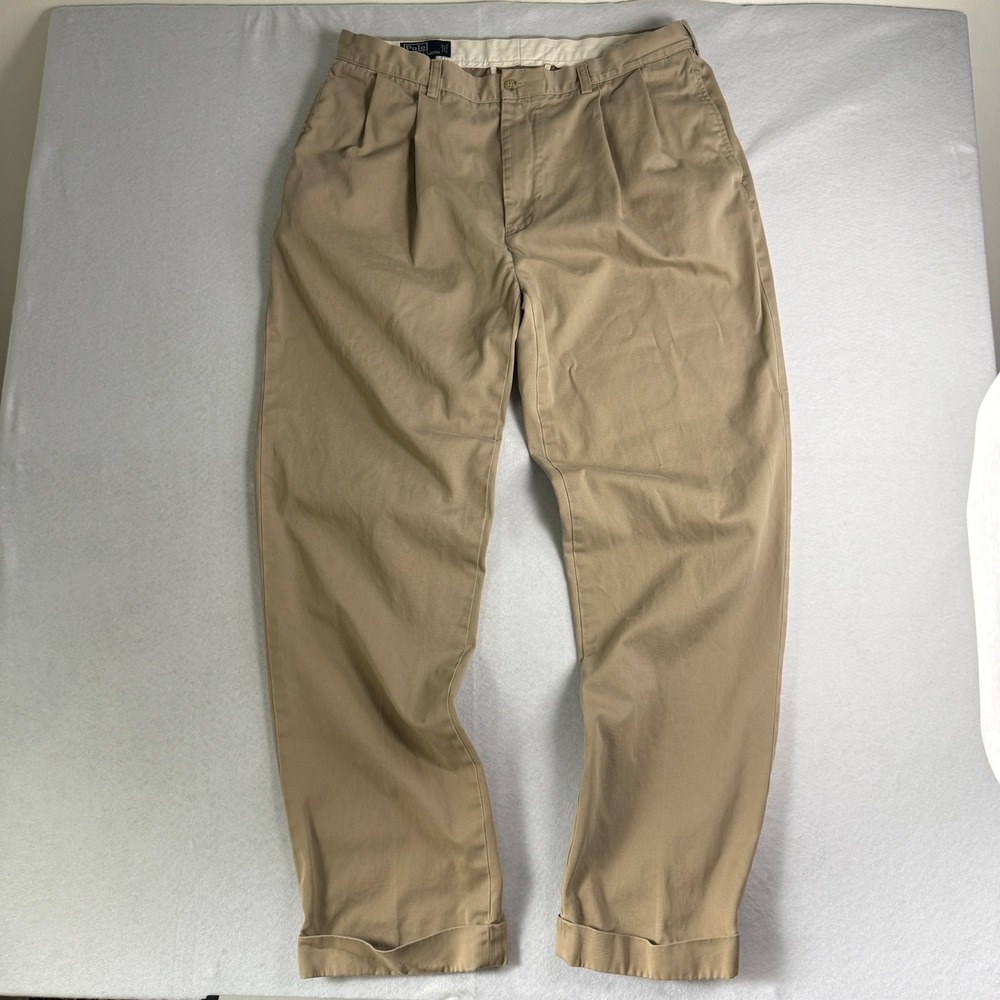 Polo Ralph Lauren Hammond Pant Mens 38x34 Tan Khaki Double Pleated Cuffed Chinos